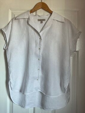 Banana Republic | Pure White 100% Linen Blouse Women Button Down Collared